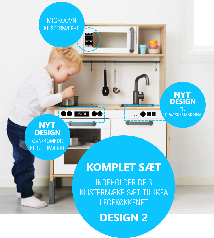 KOMPLET SÆT KLISTERMÆRKER TIL IKEA DUKTIG LEGEKØKKEN (med rundt opvaskemaskine klistermærke)